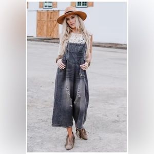 HIGH HOPES SLOUCHY DENIM OVERALLS BLACK